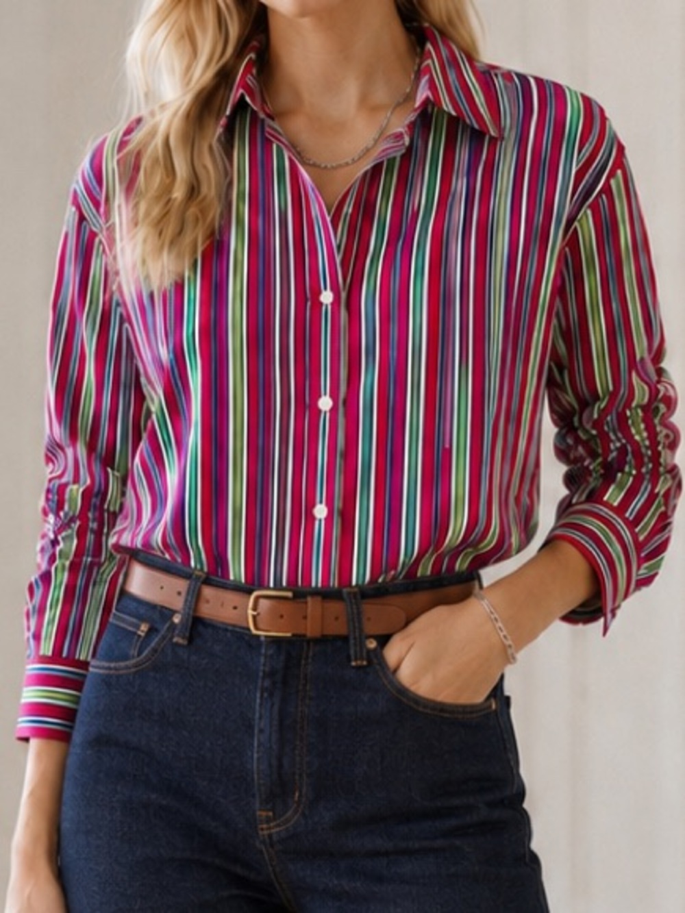 Lauren Ralph Lauren Black Label Multi-Striped Button-Up Cotton Shirt, Size XL